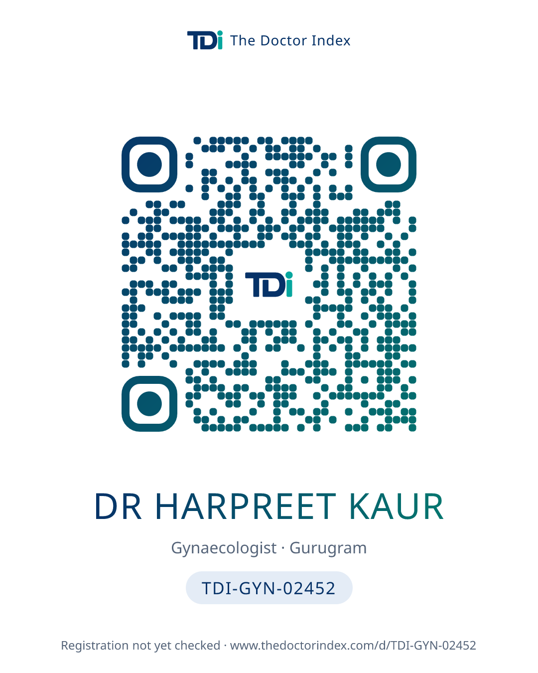 QR card for Dr Harpreet Kaur, TDI-GYN-02452