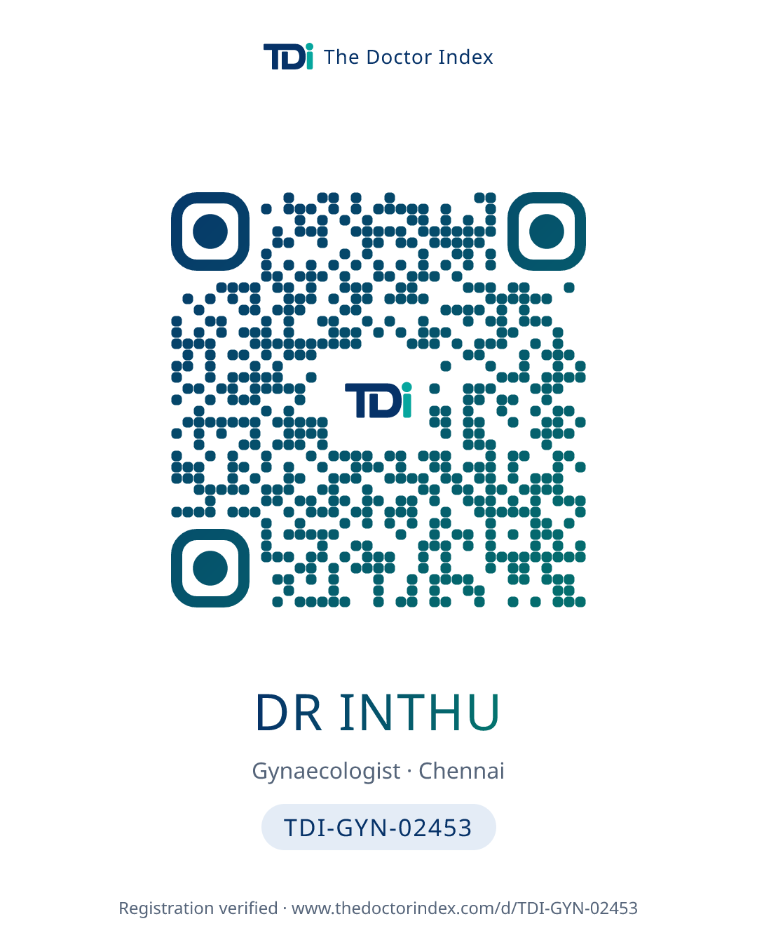 QR card for Dr Inthu, TDI-GYN-02453