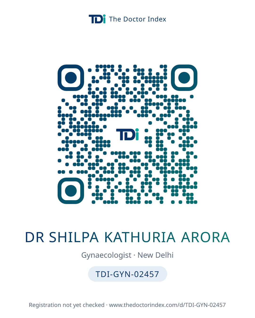 QR card for Dr Shilpa Kathuria Arora, TDI-GYN-02457