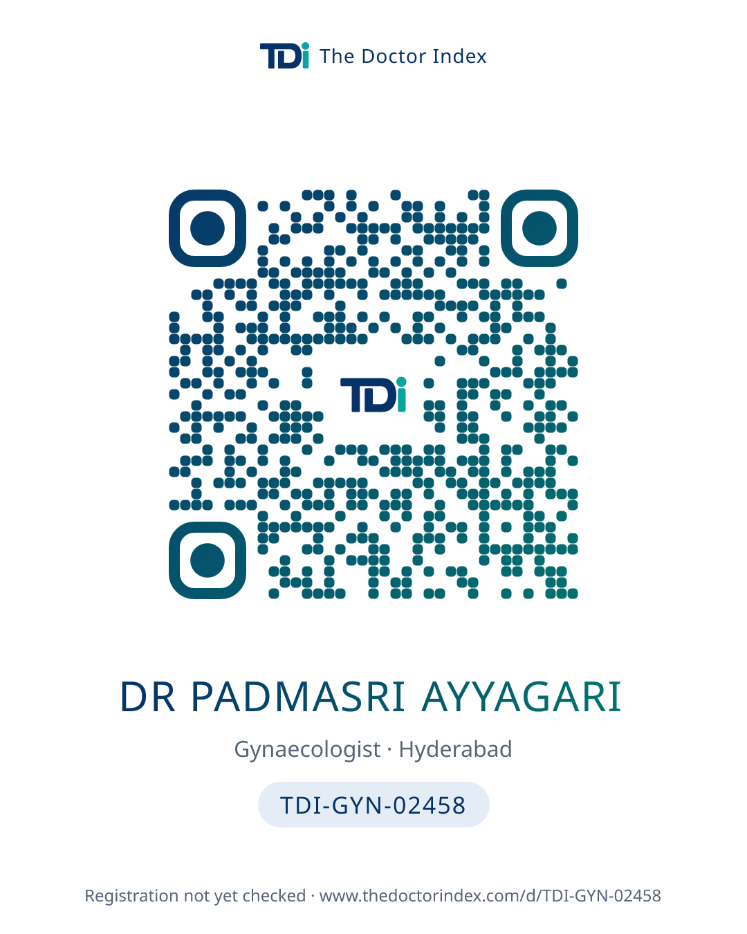 QR card for Dr Padmasri Ayyagari, TDI-GYN-02458