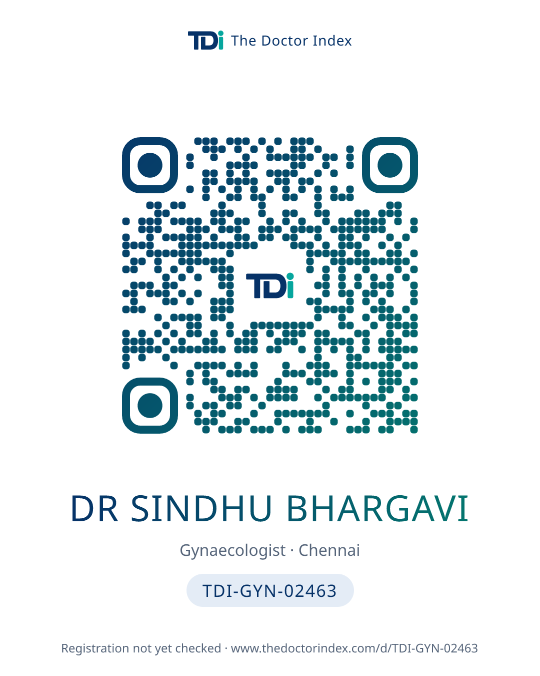 QR card for Dr Sindhu Bhargavi, TDI-GYN-02463