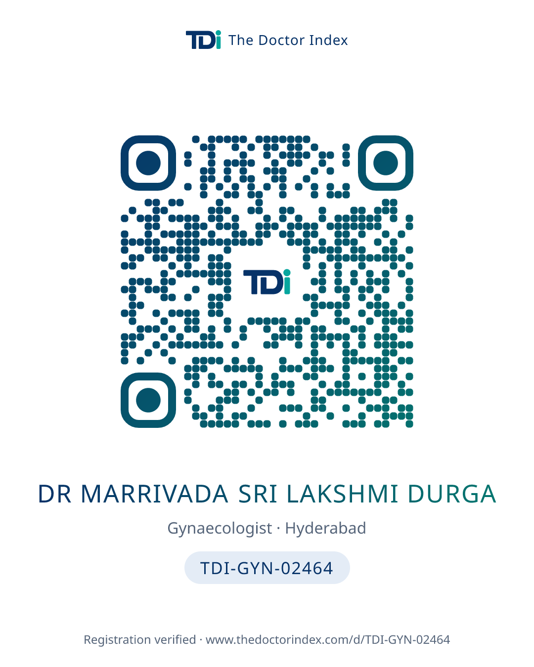 QR card for Dr Marrivada Sri Lakshmi Durga, TDI-GYN-02464