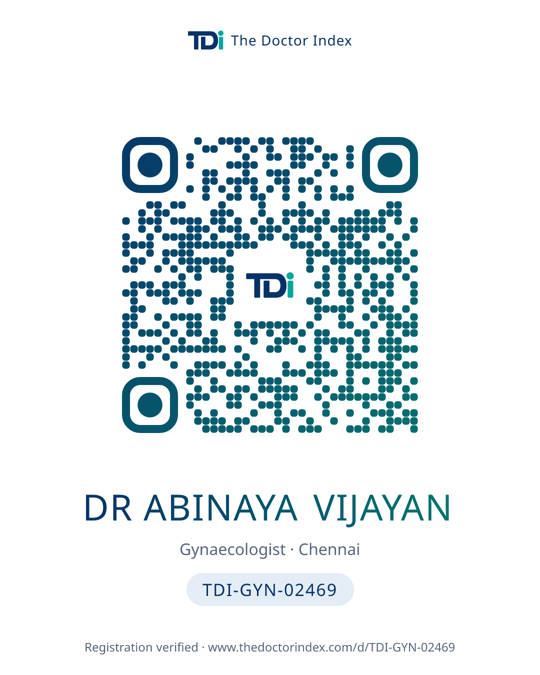 QR card for Dr Abinaya Vijayan, TDI-GYN-02469