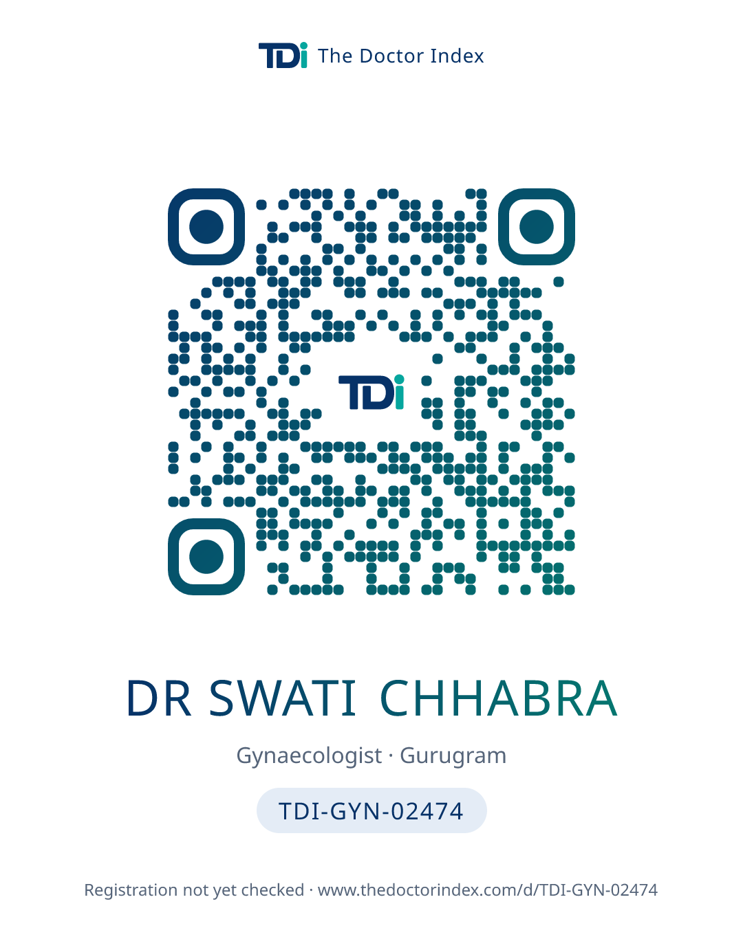 QR card for Dr Swati Chhabra, TDI-GYN-02474