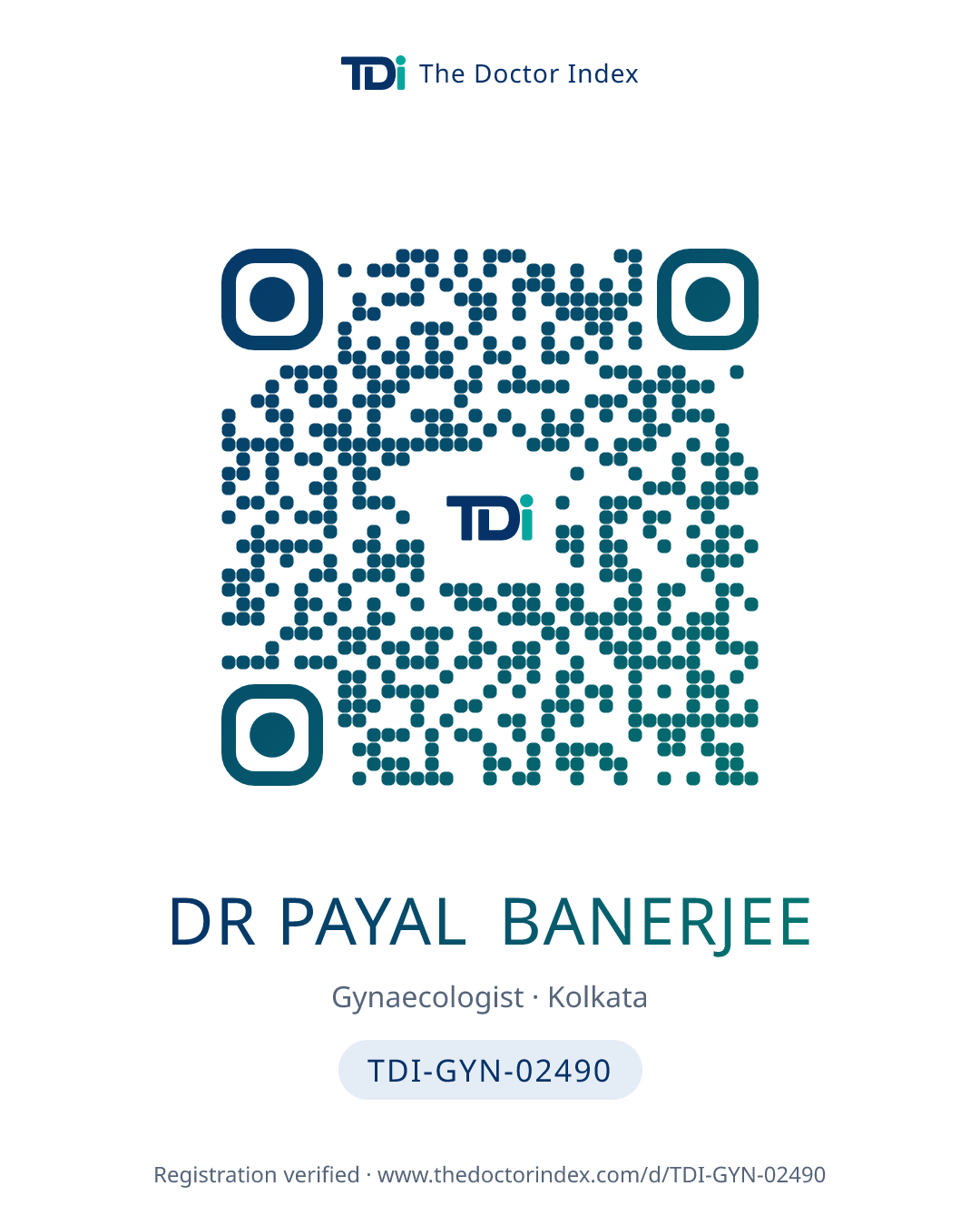 QR card for Dr Payal Banerjee, TDI-GYN-02490