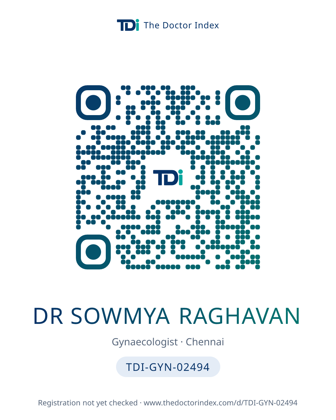 QR card for Dr Sowmya Raghavan, TDI-GYN-02494