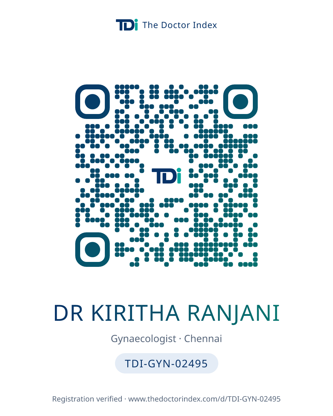 QR card for Dr Kiritha Ranjani, TDI-GYN-02495