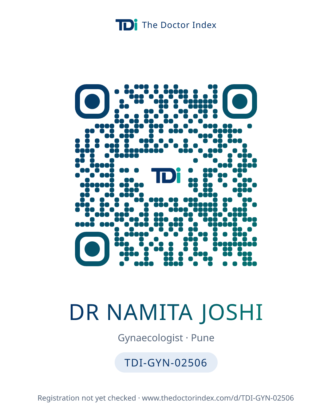 QR card for Dr Namita Joshi, TDI-GYN-02506