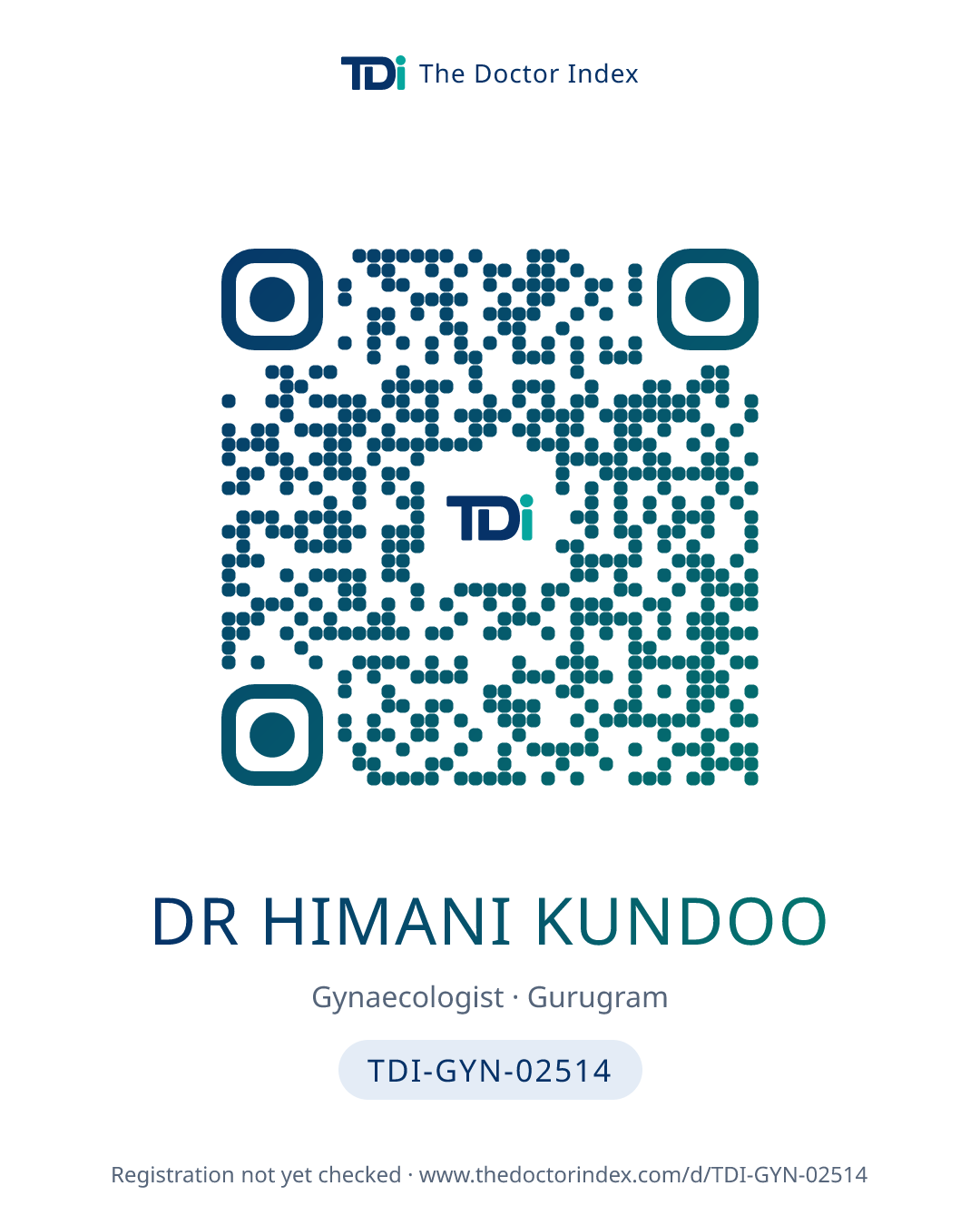 QR card for Dr Himani Kundoo, TDI-GYN-02514