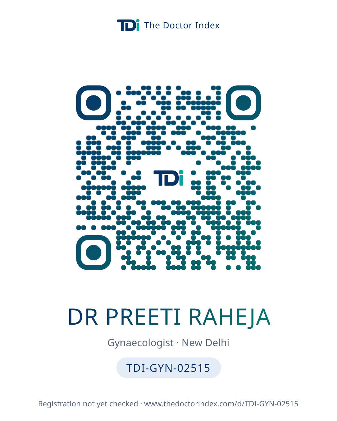 QR card for Dr Preeti Raheja, TDI-GYN-02515