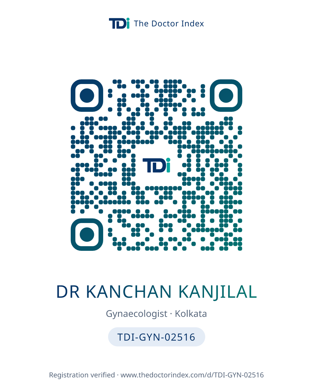 QR card for Dr Kanchan Kanjilal, TDI-GYN-02516