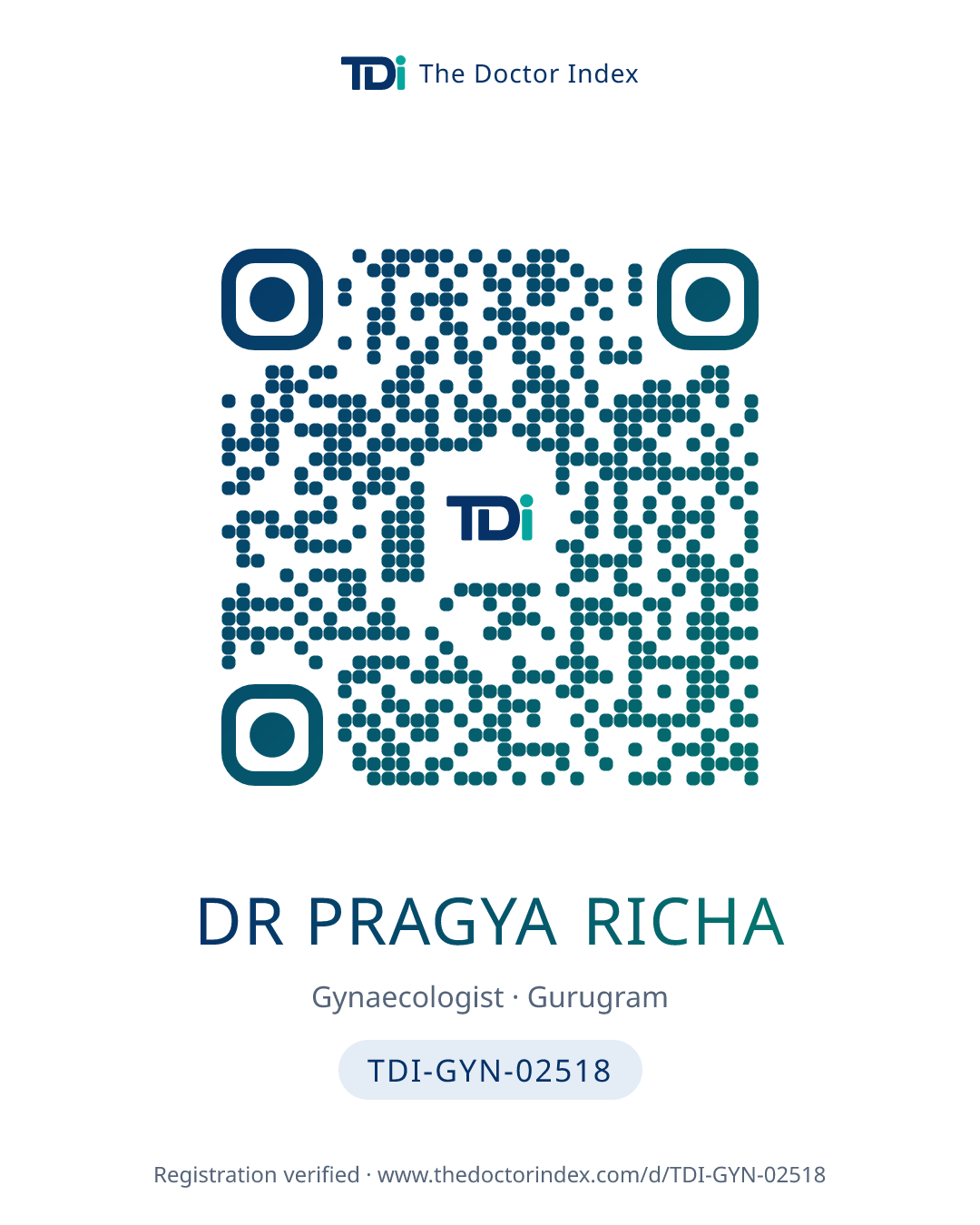 QR card for Dr Pragya Richa, TDI-GYN-02518