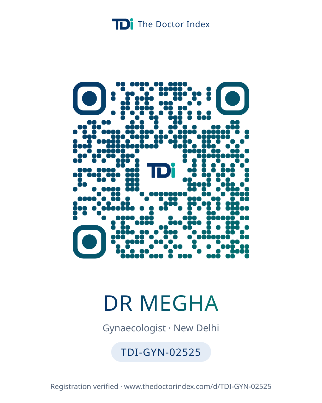 QR card for Dr Megha, TDI-GYN-02525