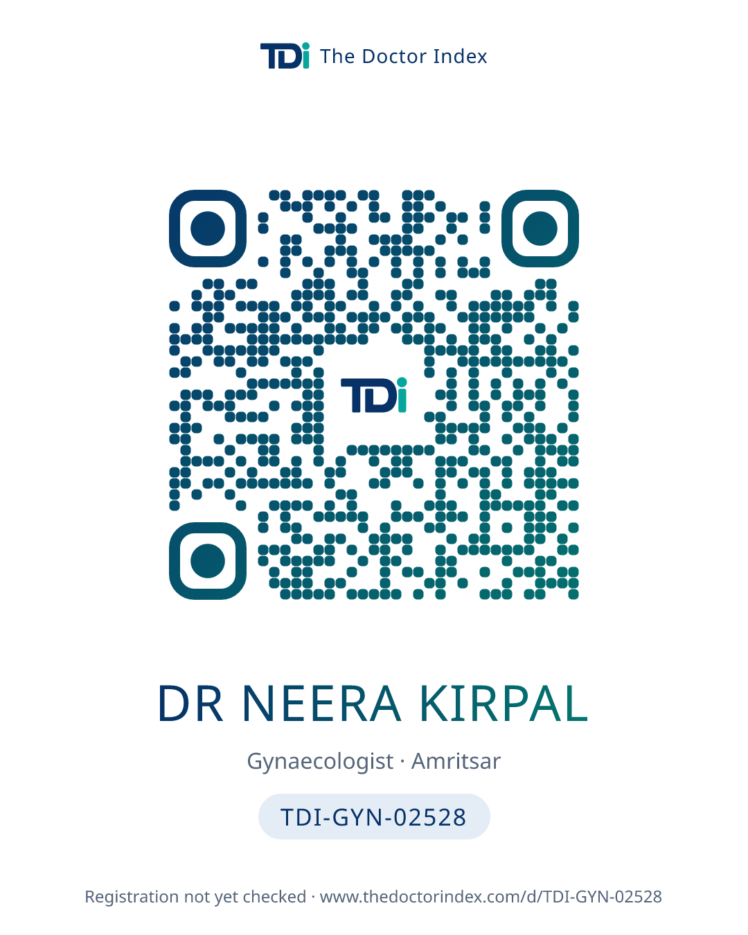 QR card for Dr Neera Kirpal, TDI-GYN-02528