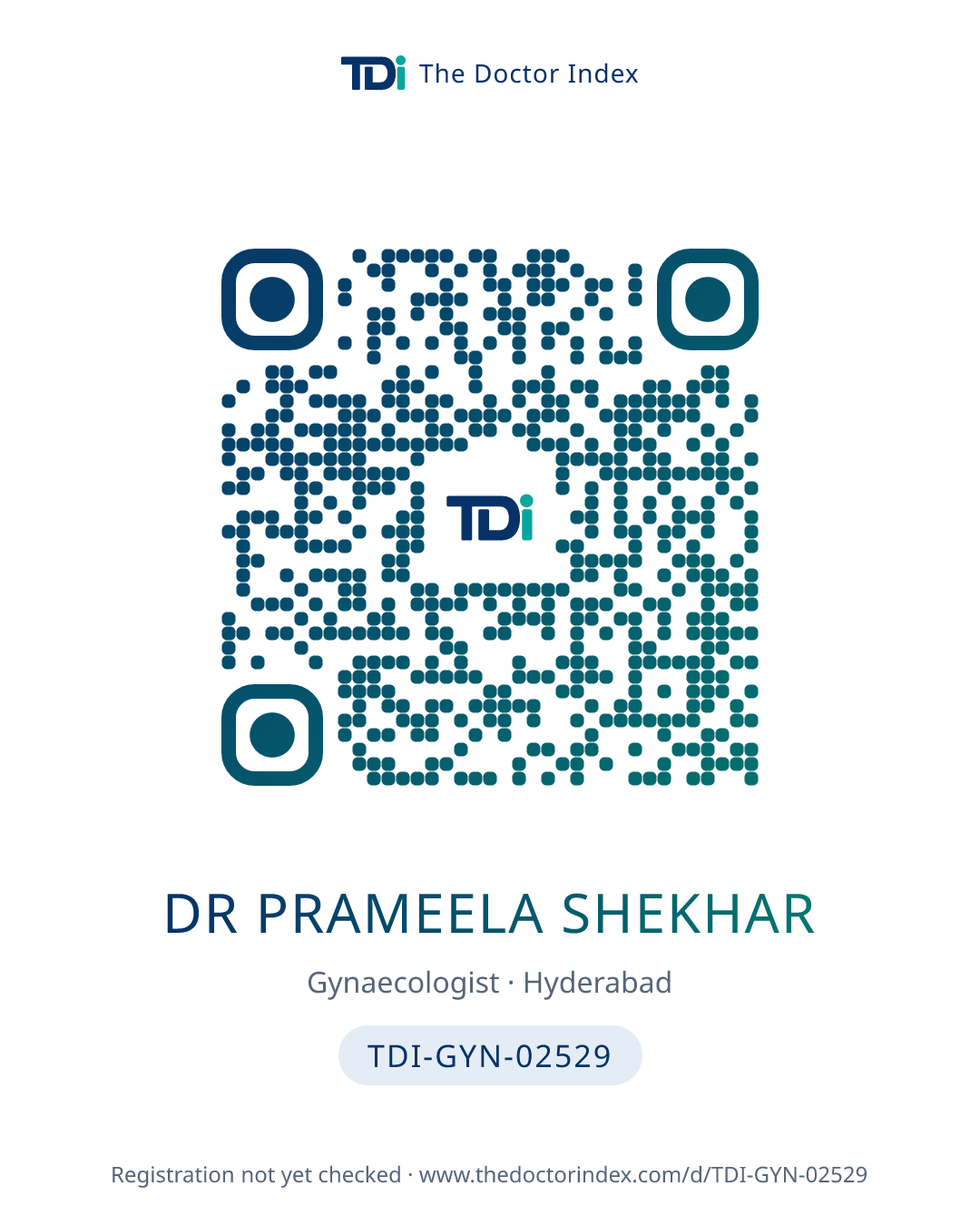 QR card for Dr Prameela Shekhar, TDI-GYN-02529