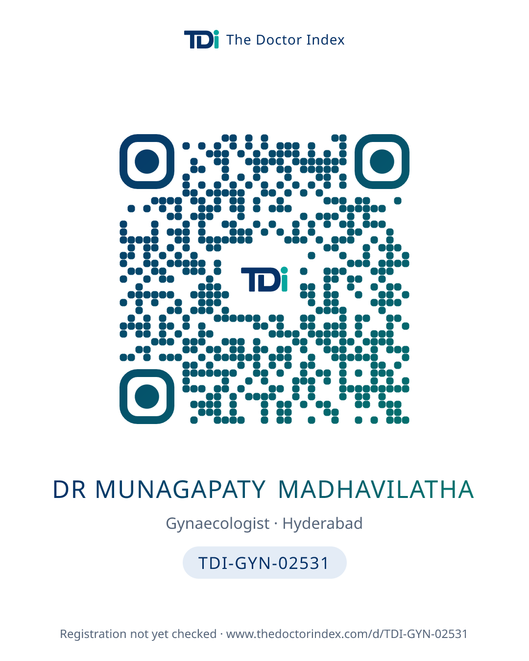 QR card for Dr Munagapaty Madhavilatha, TDI-GYN-02531