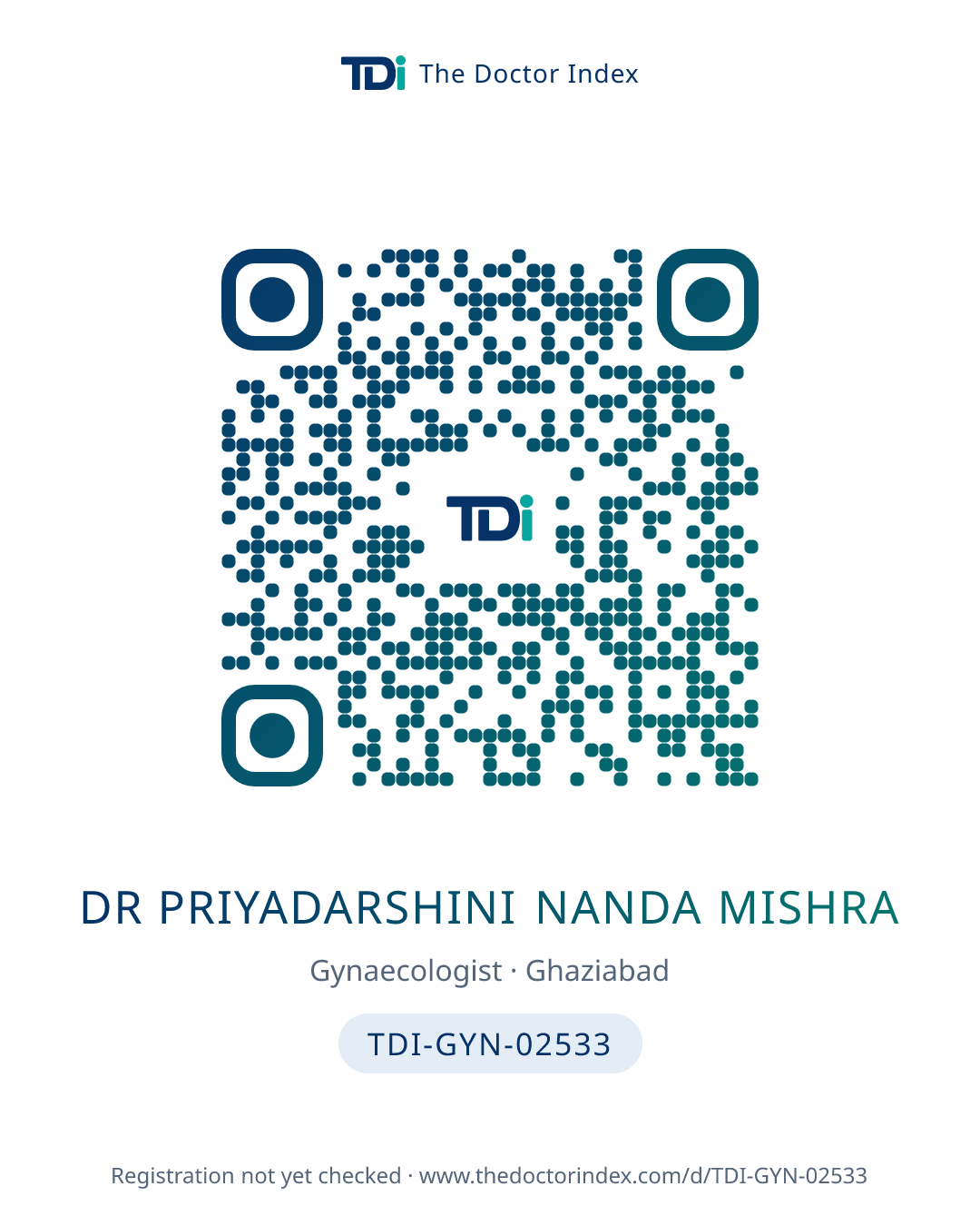 QR card for Dr Priyadarshini Nanda Mishra, TDI-GYN-02533