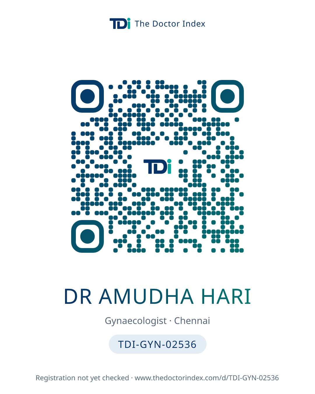 QR card for Dr Amudha Hari, TDI-GYN-02536