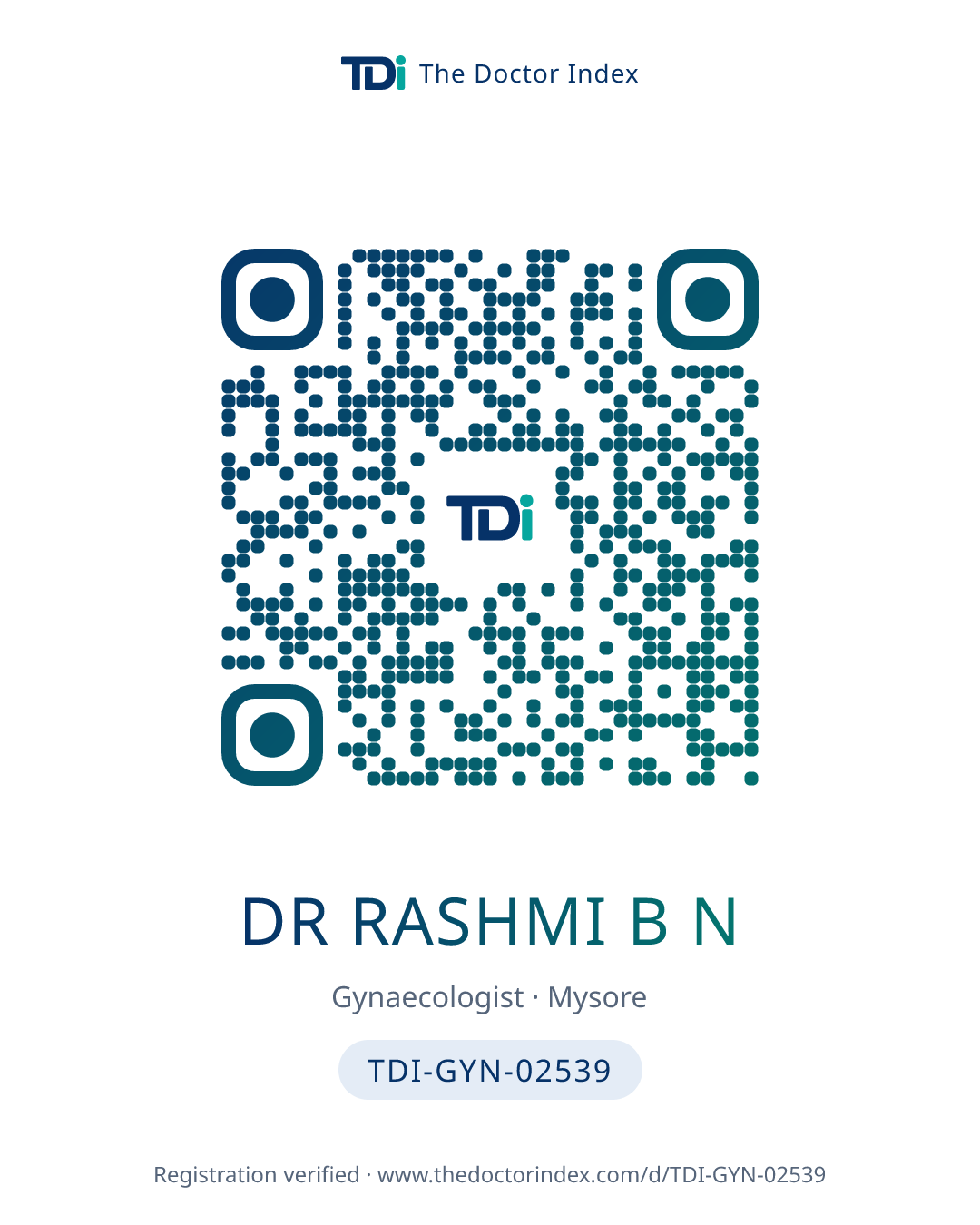 QR card for Dr Rashmi B N, TDI-GYN-02539
