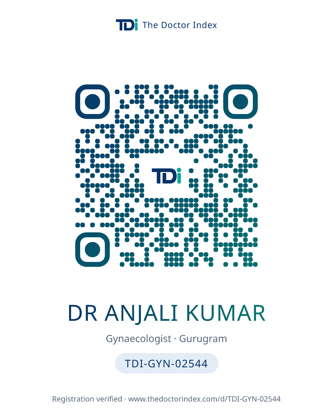 QR card for Dr Anjali Kumar, TDI-GYN-02544