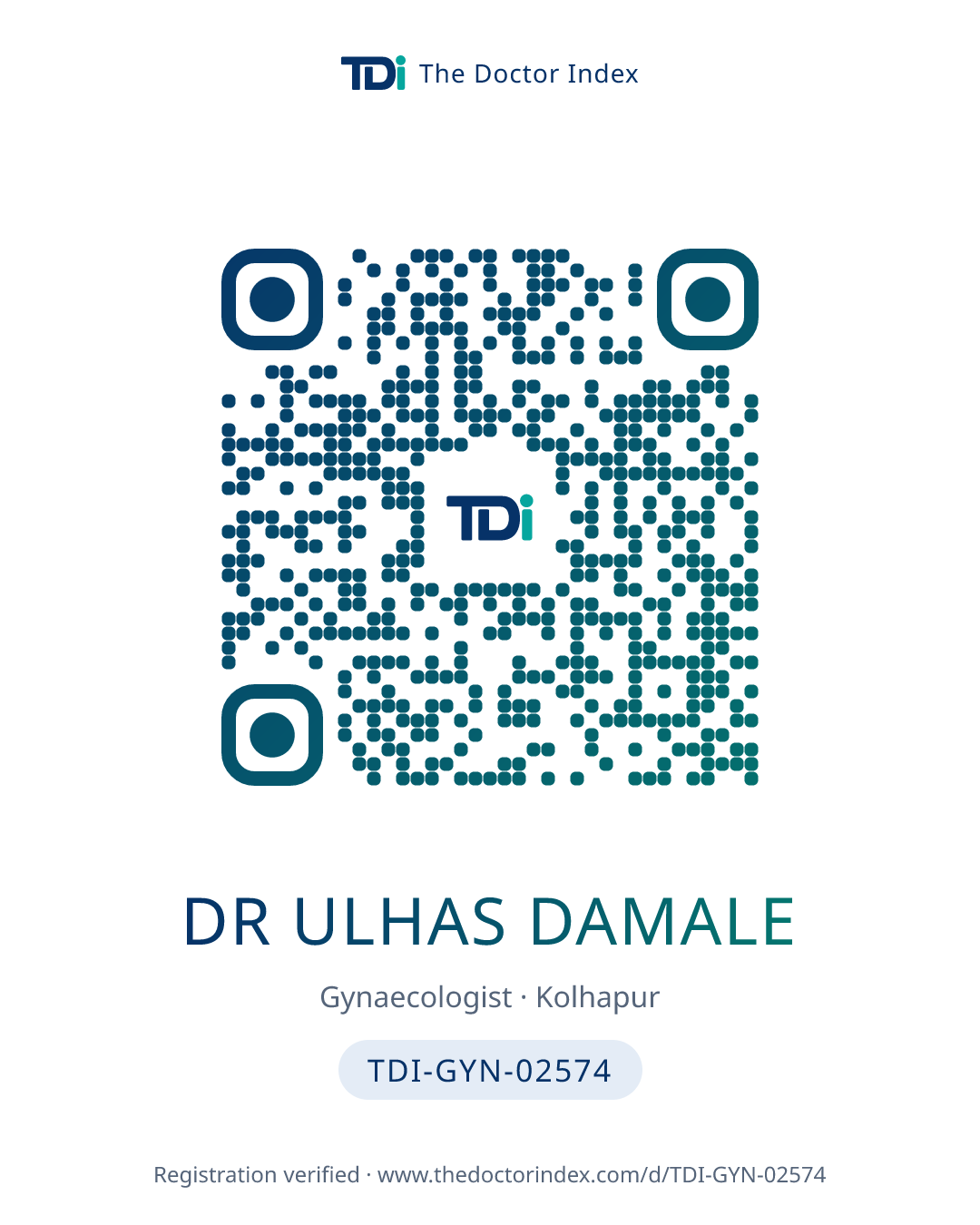 QR card for Dr Ulhas Damale, TDI-GYN-02574