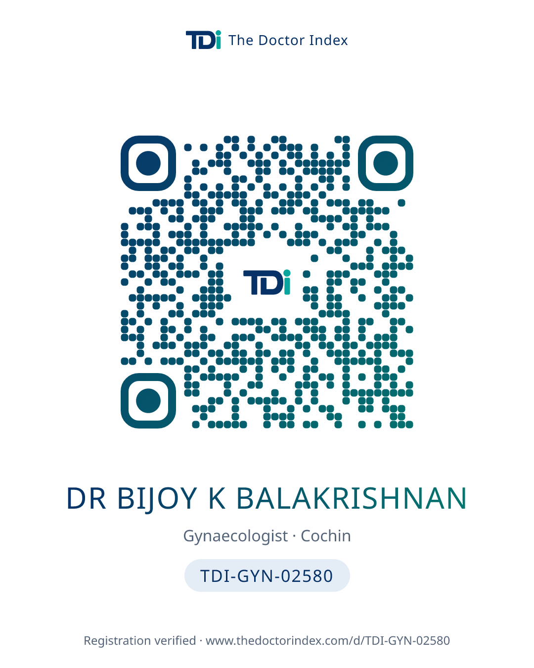 QR card for Dr Bijoy K Balakrishnan, TDI-GYN-02580