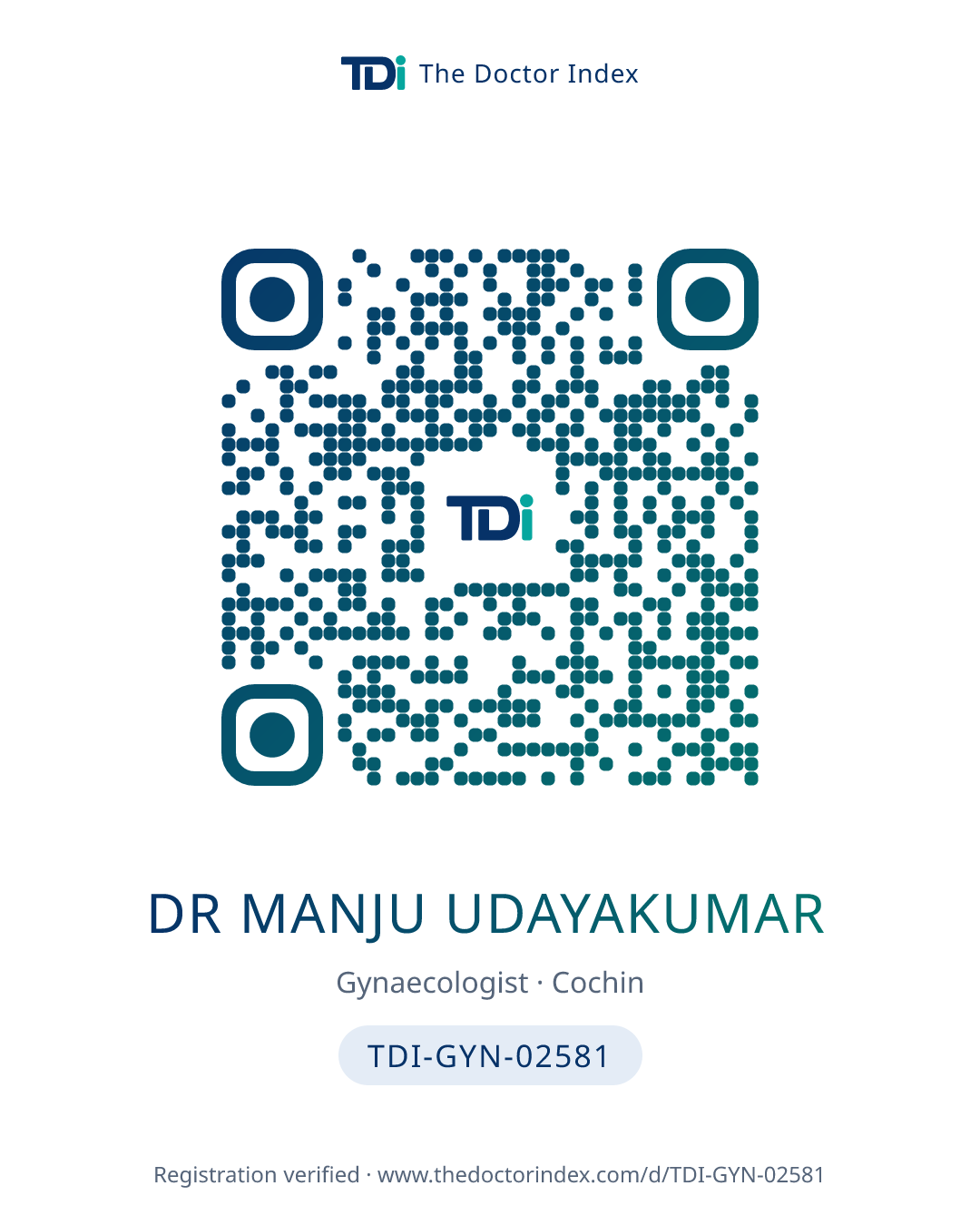 QR card for Dr Manju Udayakumar, TDI-GYN-02581