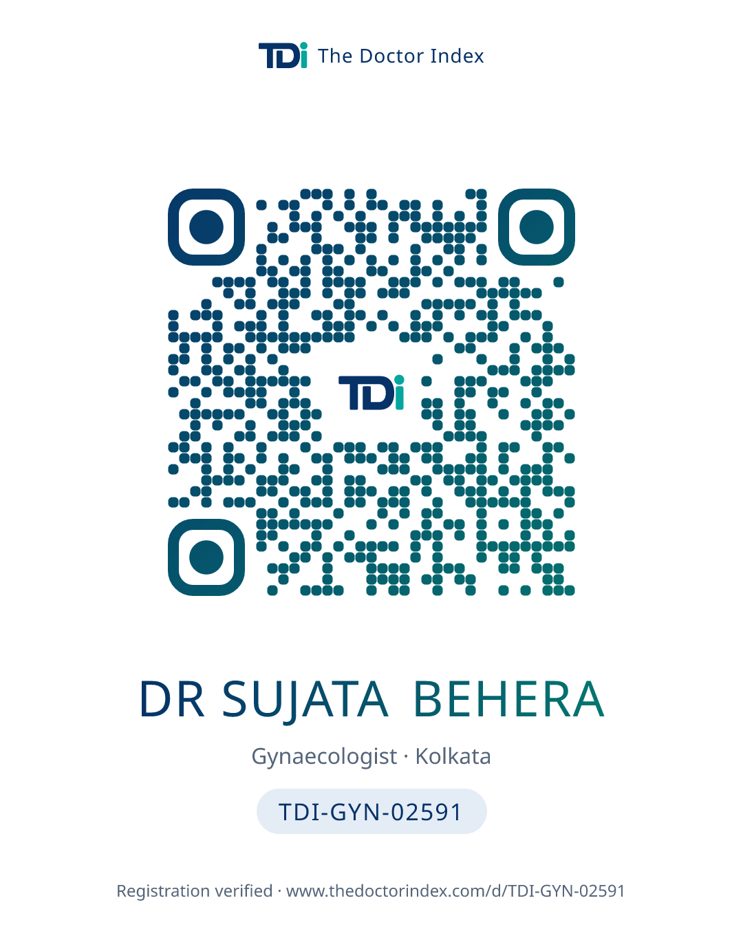 QR card for Dr Sujata Behera, TDI-GYN-02591