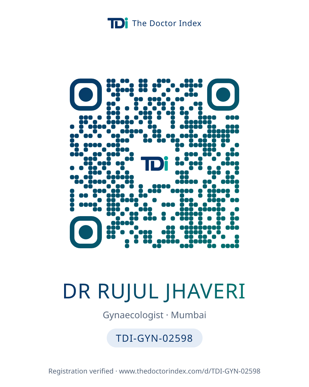 QR card for Dr Rujul Jhaveri, TDI-GYN-02598