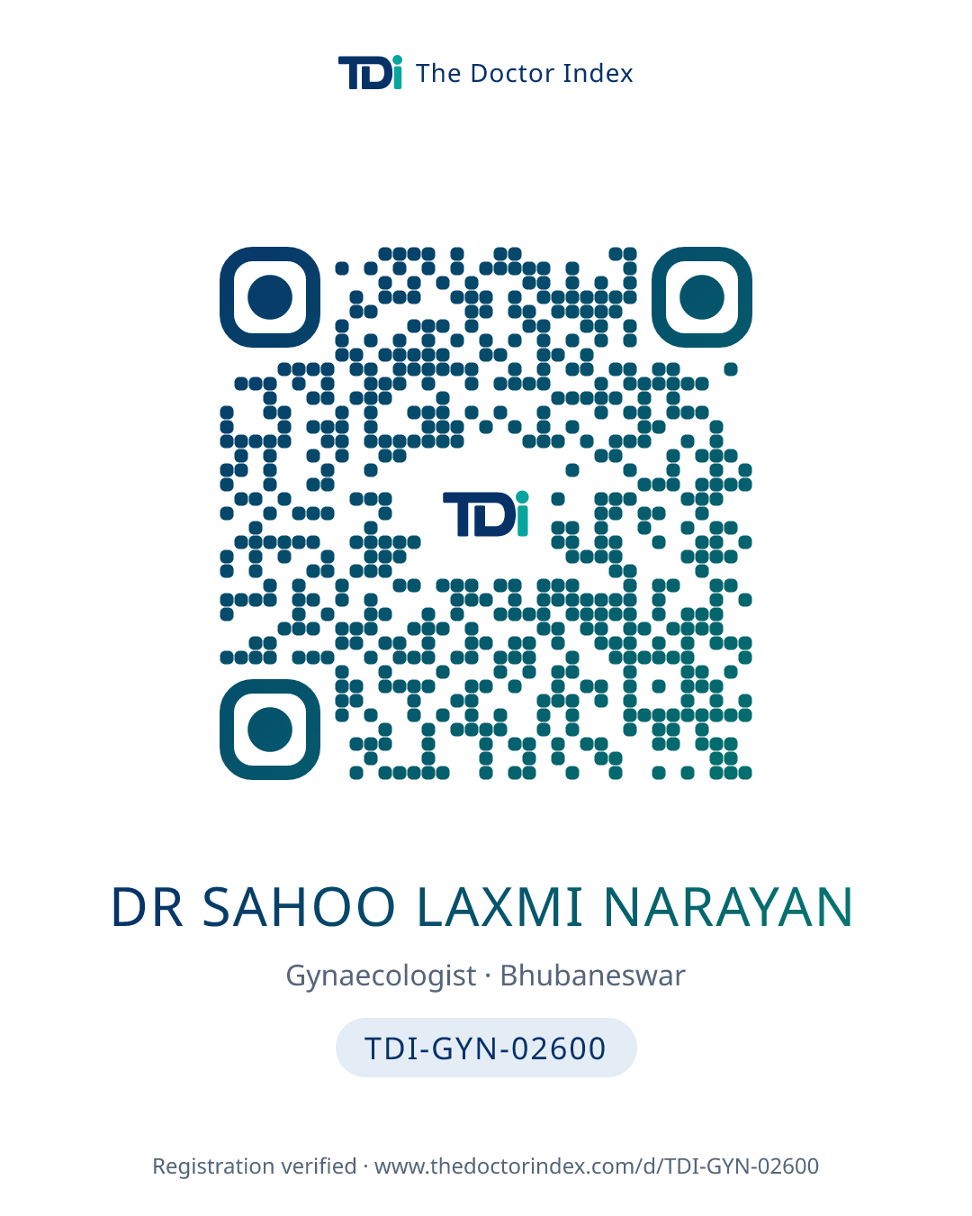 QR card for Dr Sahoo Laxmi Narayan, TDI-GYN-02600