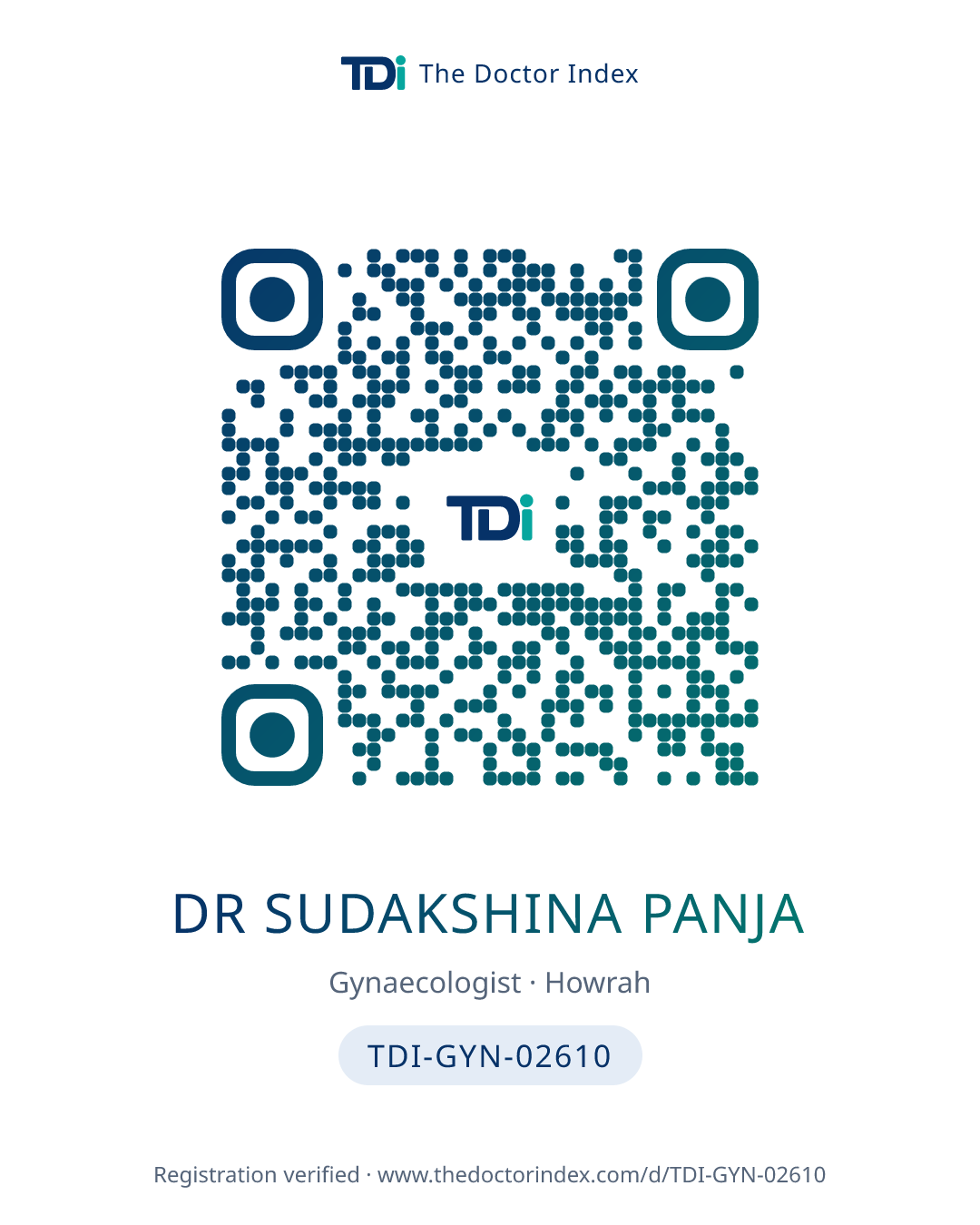 QR card for Dr Sudakshina Panja, TDI-GYN-02610