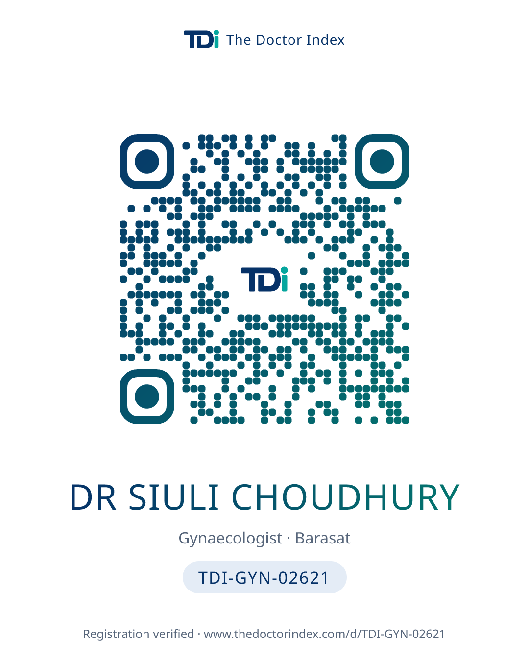 QR card for Dr Siuli Choudhury, TDI-GYN-02621