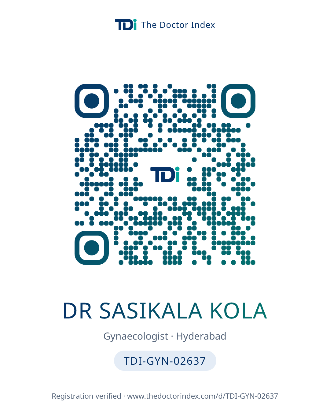 QR card for Dr Sasikala Kola, TDI-GYN-02637