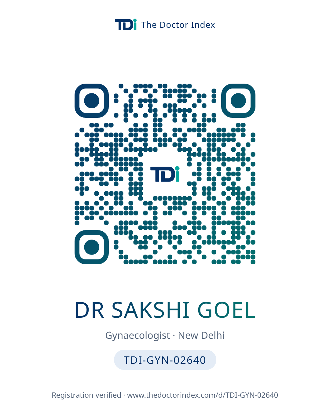 QR card for Dr Sakshi Goel, TDI-GYN-02640