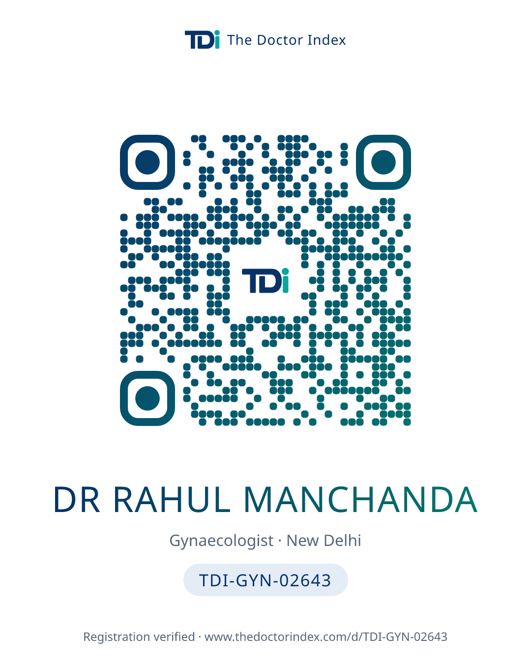 QR card for Dr Rahul Manchanda, TDI-GYN-02643