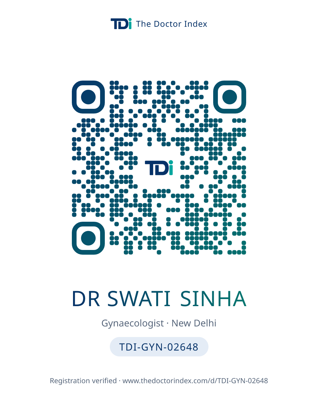 QR card for Dr Swati Sinha, TDI-GYN-02648