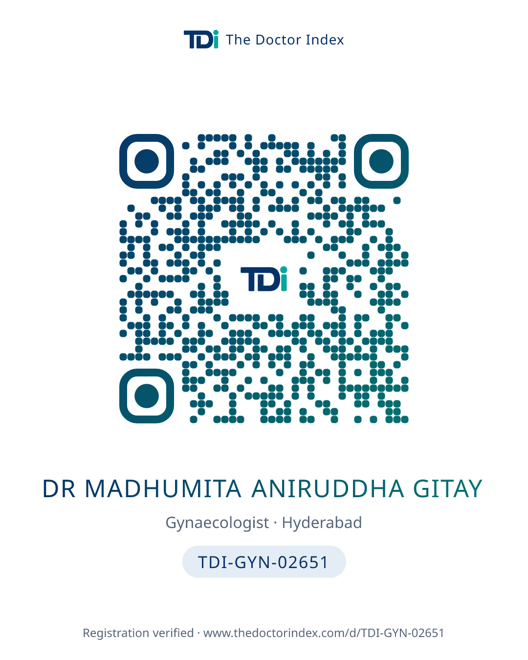 QR card for Dr Madhumita Aniruddha Gitay, TDI-GYN-02651