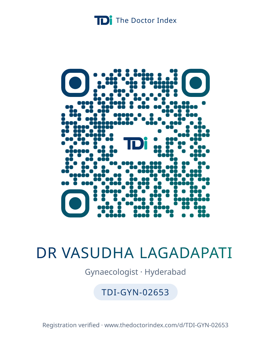 QR card for Dr Vasudha Lagadapati, TDI-GYN-02653