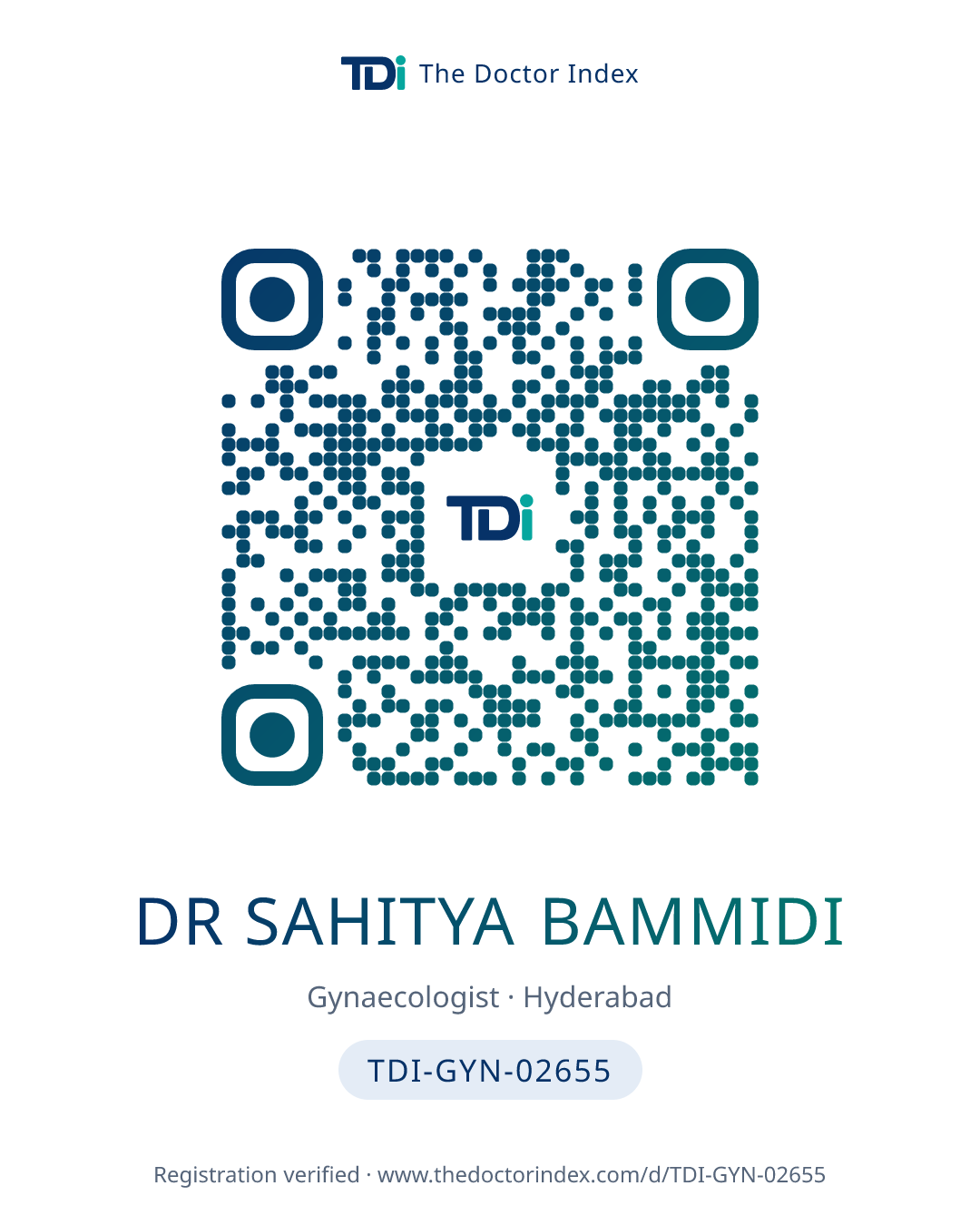 QR card for Dr Sahitya Bammidi, TDI-GYN-02655