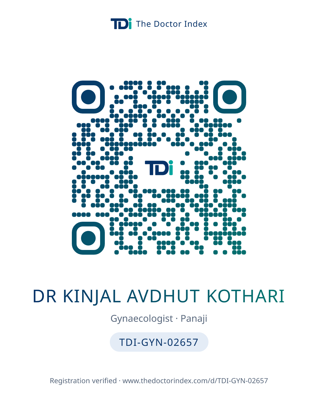 QR card for Dr Kinjal Avdhut Kothari, TDI-GYN-02657