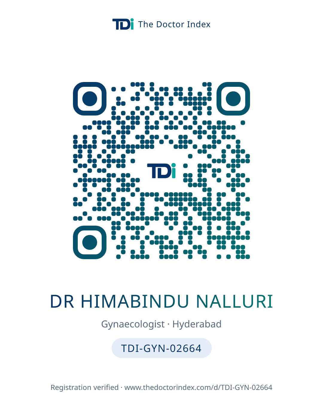 QR card for Dr Himabindu Nalluri, TDI-GYN-02664