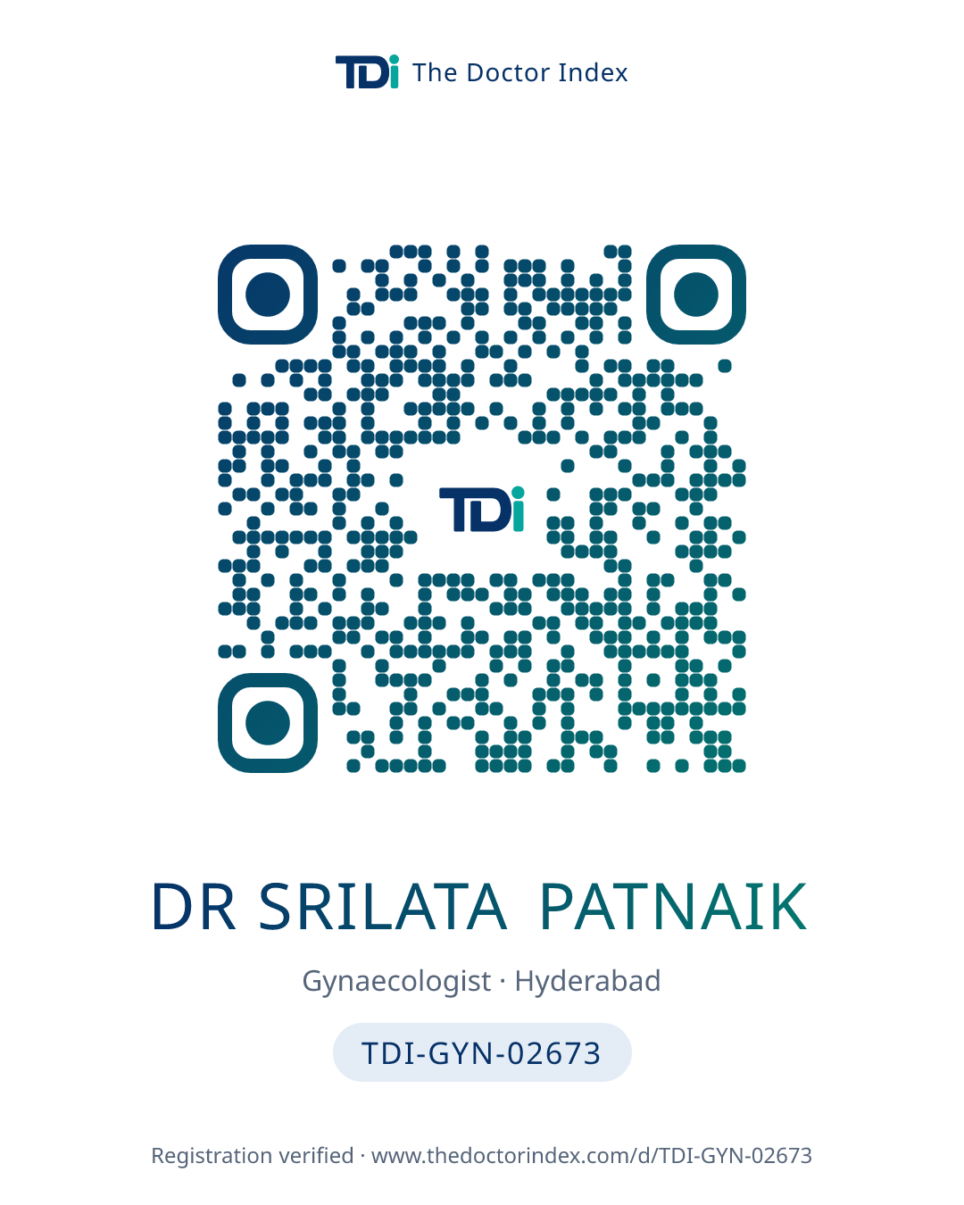QR card for Dr Srilata Patnaik, TDI-GYN-02673