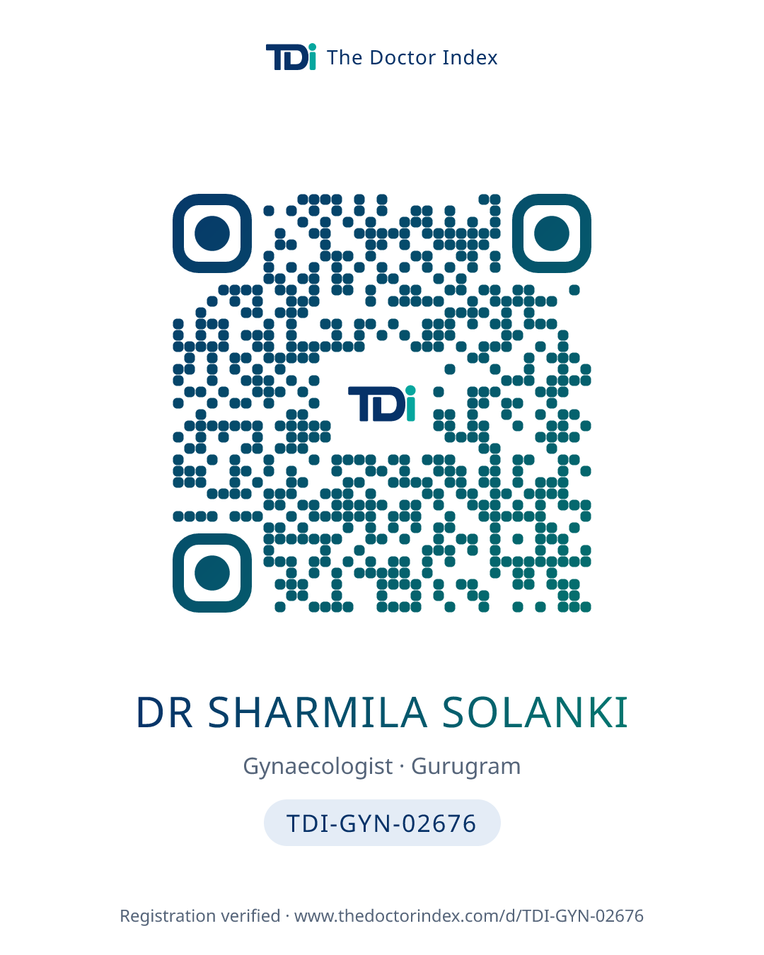 QR card for Dr Sharmila Solanki, TDI-GYN-02676