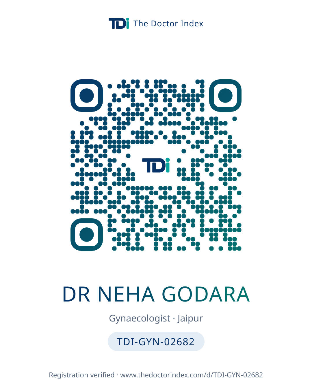 QR card for Dr Neha Godara, TDI-GYN-02682