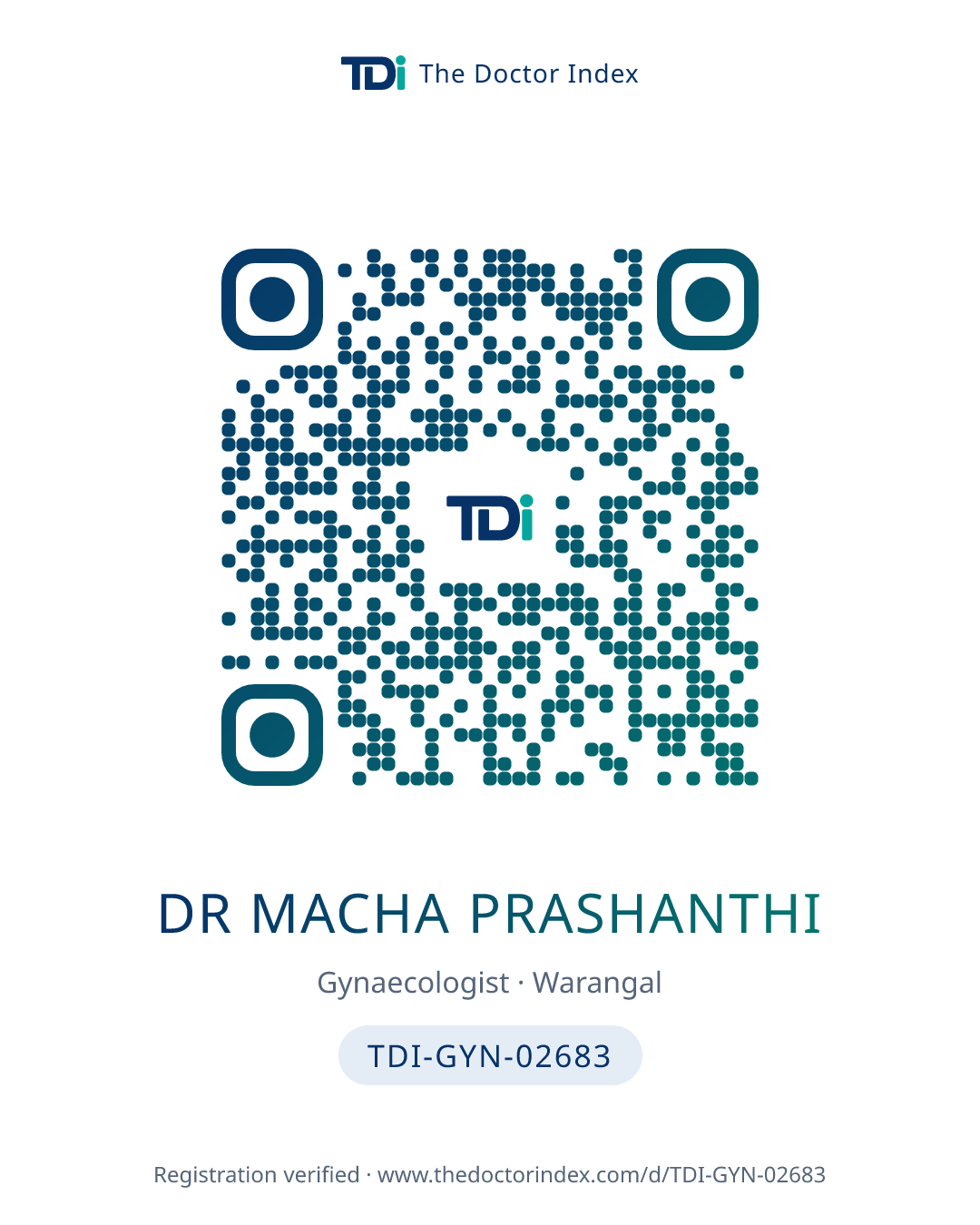 QR card for Dr Macha Prashanthi, TDI-GYN-02683