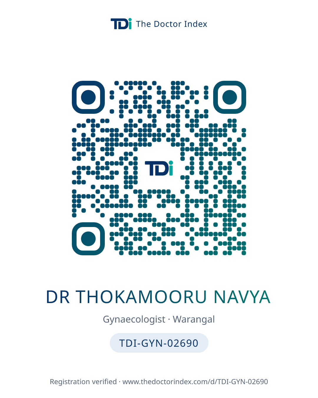QR card for Dr Thokamooru Navya, TDI-GYN-02690