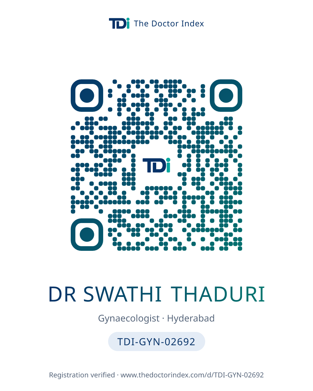 QR card for Dr Swathi Thaduri, TDI-GYN-02692