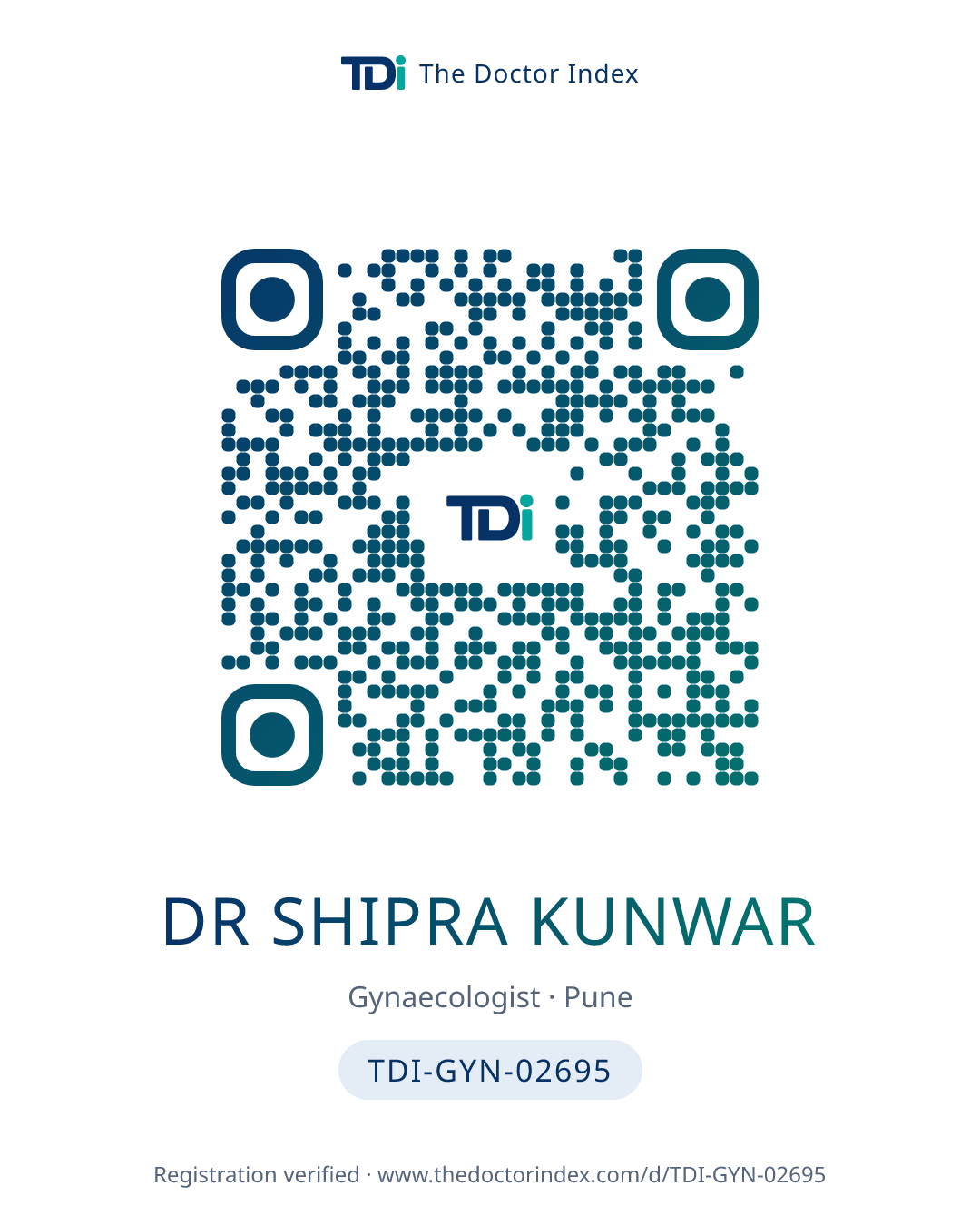 QR card for Dr Shipra Kunwar, TDI-GYN-02695