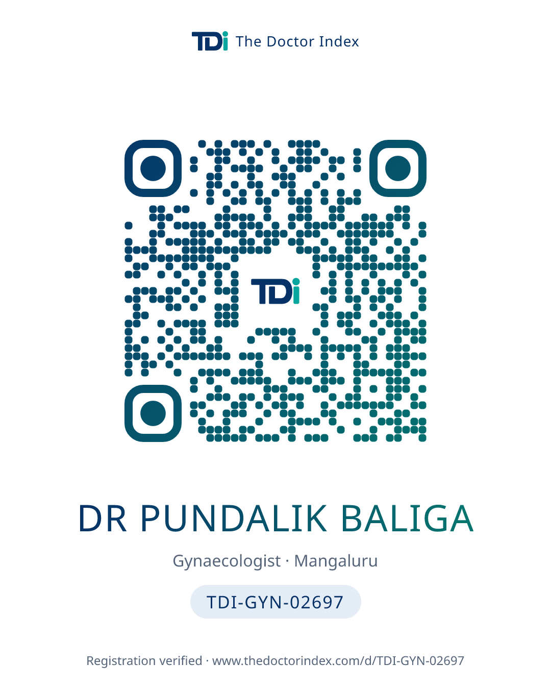 QR card for Dr Pundalik Baliga, TDI-GYN-02697