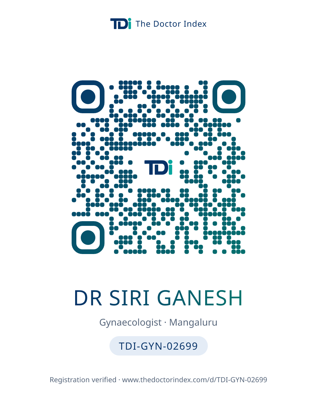 QR card for Dr Siri Ganesh, TDI-GYN-02699